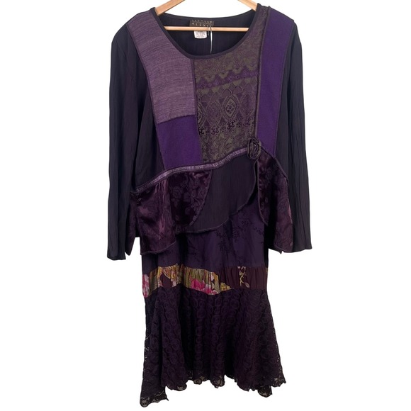 Spencer Alexis Dresses & Skirts - VTG Spencer Alexis 2 Piece Purple Patchwork Lagenlook Hippie Boho Dress XL (16)